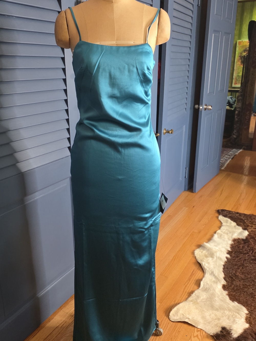 Lulus Easy Radiance Teal Satin Slip Maxi Dress - Size S